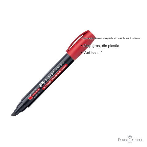 Marker permanent rosu Faber-Castell Winner 54, varf tesit 1.6/2.3/4.9 mm, cerneala pe baza de alcool, pentru suprafete multiple [2]