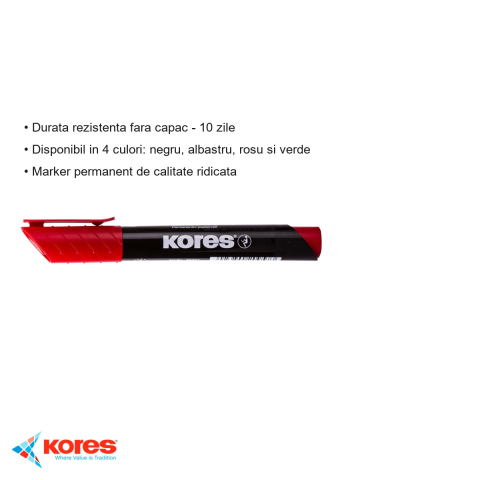 Marker permanent rosu Kores, varf rotund 3mm, scriere pe orice suprafata inclusiv CD-uri [2]