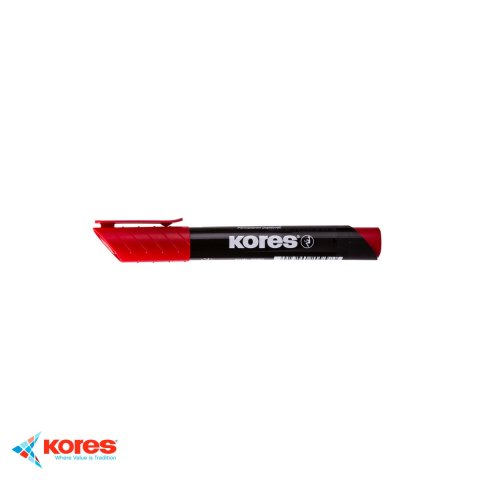 Instrumente de scris - Marker permanent rosu Kores, varf rotund 3mm, scriere pe orice suprafata inclusiv CD-uri