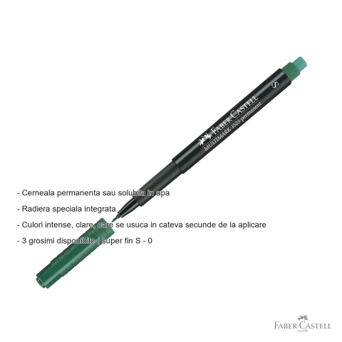 Marker permanent verde Faber-Castell Multimark, varf super fin 0.4 mm, pentru CD, sticla si plastic [1]