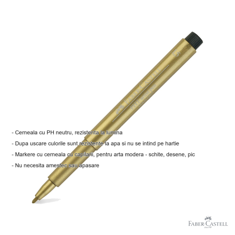 Marker Pitt Artist Pen auriu Faber-Castell, cerneala metalica opaca, linie 1.5mm, pentru arta si schite [1]