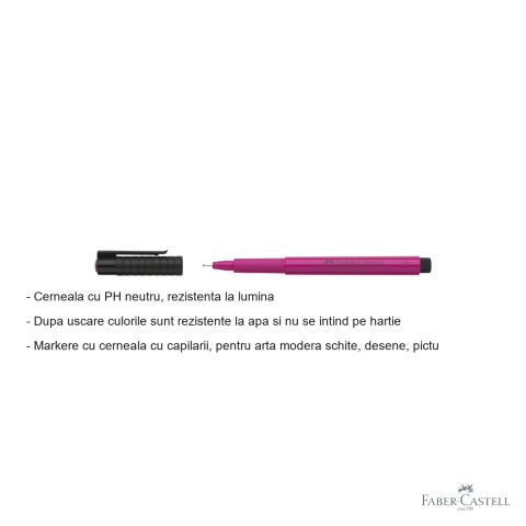 Marker Pitt Artist Pen Faber-Castell, varf S 0.3 mm, cerneala roz purpuriu rezistenta la apa, pentru schite si ilustratie [1]