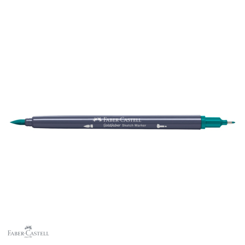 Marker sketch 2 capete Faber-Castell Goldfaber, verde cobalt inchis 313, pensula flexibila si fineliner, pentru ilustratie si desen artistic [3]