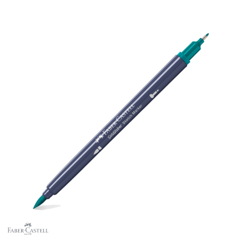 Markere si instrumente de desen artistic - Marker sketch 2 capete Faber-Castell Goldfaber, verde cobalt inchis 313, pensula flexibila si fineliner, pentru ilustratie si desen artistic