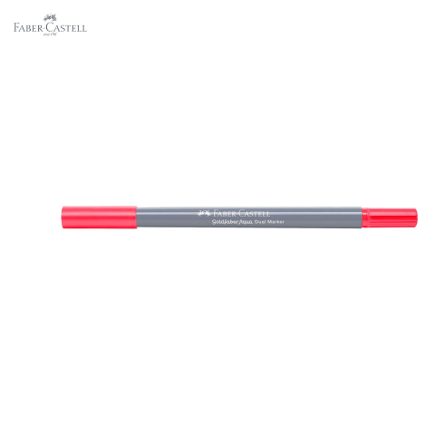 Marker solubil 2 capete Faber-Castell Goldfaber, varf pensula si varf fin 0.4 mm, rosu aprins 122 [4]