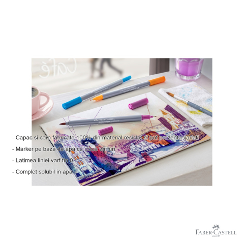 Marker solubil 2 capete Faber-Castell, portocaliu glazurat 113, varf pensula si varf fin 0.4 mm, pentru desen si ilustratie [1]