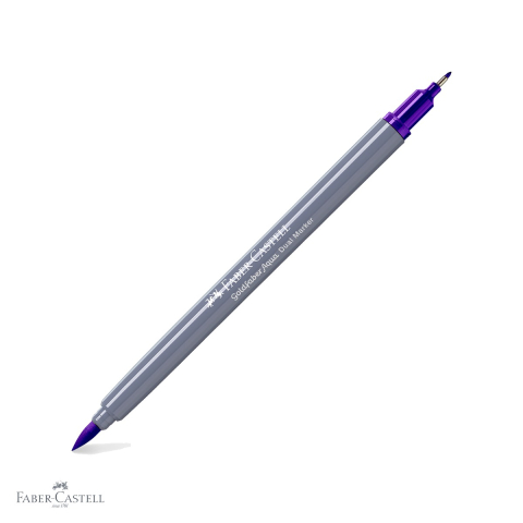 Markere si instrumente de desen artistic - Marker solubil cu 2 capete Faber-Castell Goldfaber, varf pensula si varf fin 0.4 mm, mov 249, pentru desen si ilustratie