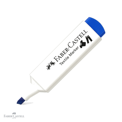 Markere textile - Marker textil albastru Faber-Castell, varf tesit 3 grosimi, pentru personalizare textile