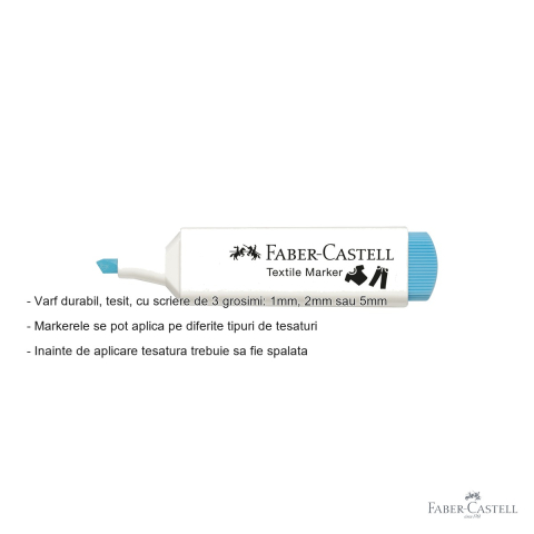 Marker textil albastru Faber-Castell, varf tesit 3 grosimi, pentru personalizare textile [1]