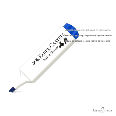 Marker textil albastru Faber-Castell, varf tesit 3 grosimi, pentru personalizare textile [2]