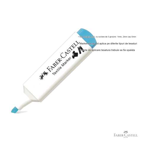 Marker textil albastru Faber-Castell, varf tesit 3 grosimi, pentru personalizare textile [2]
