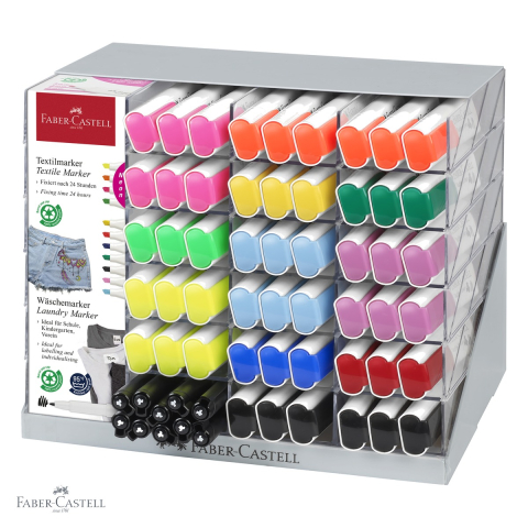 Marker textil Faber-Castell, culoare galben neon, varf durabil cu trei latimi, pentru tesaturi [3]