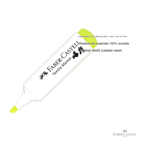 Marker textil Faber-Castell, culoare galben neon, varf durabil cu trei latimi, pentru tesaturi [2]