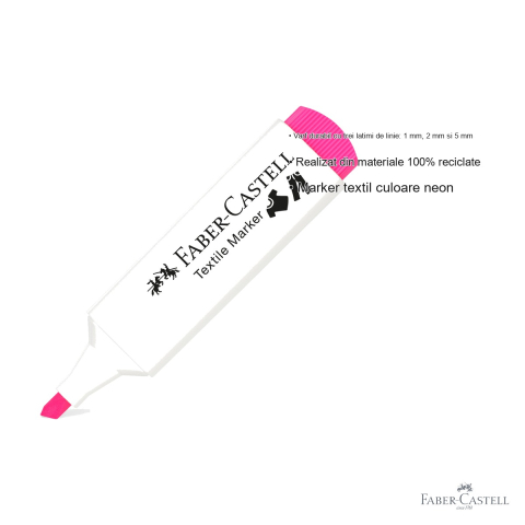 Marker textil Faber-Castell, culoare roz neon, varf tripl, pentru personalizare textile [2]