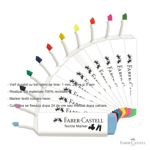Marker textil Faber-Castell, culoare verde neon, varf tripl, pentru personalizare tesaturi [1]