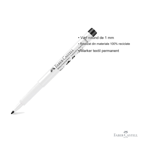 Marker textil Faber-Castell, varf rotund slim 1 mm, negru, permanent, pentru textile [2]