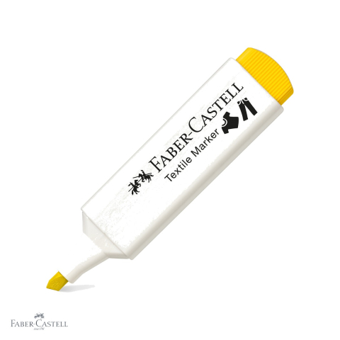 Markere textile - Marker textil galben Faber-Castell, varf tesit 3 grosimi, pentru personalizare tesaturi
