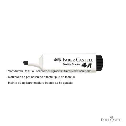 Marker textil negru Faber-Castell, varf tesit 3 grosimi, pentru personalizare textile [1]