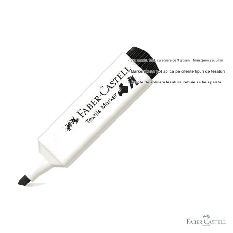 Marker textil negru Faber-Castell, varf tesit 3 grosimi, pentru personalizare textile [2]