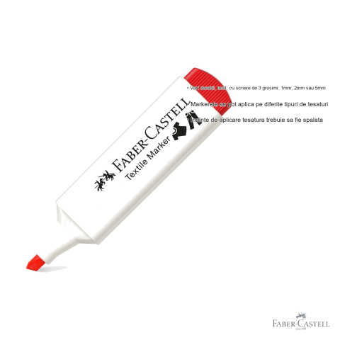 Marker textil rosu Faber-Castell, varf tesit 3 grosimi, pentru personalizare tesaturi [2]