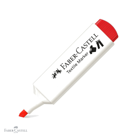 Markere textile - Marker textil rosu Faber-Castell, varf tesit 3 grosimi, pentru personalizare tesaturi