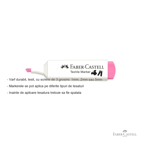 Marker textil roz Faber-Castell, varf tesit 3 grosimi, pentru decorat tesaturi [1]