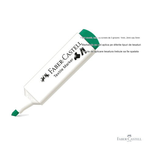 Marker textil verde Faber-Castell, varf tesit 3 grosimi, pentru personalizare tesaturi [2]