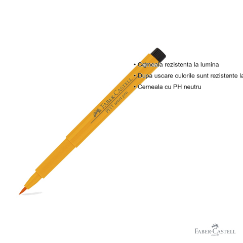 Marker tip pensula Faber-Castell Pitt Artist Pen, galben crom inchis, cerneala rezistenta la apa, pentru artisti si designeri [2]
