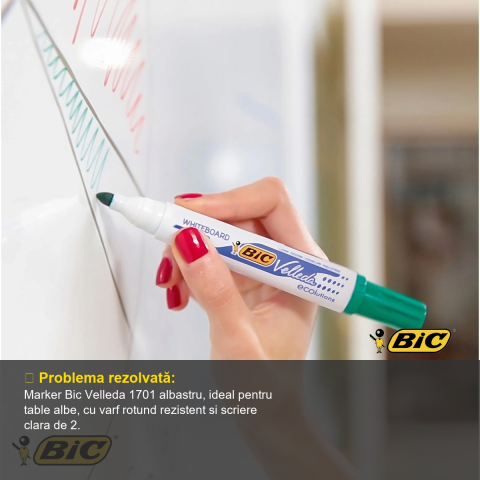 Marker whiteboard Bic Velleda 1701, varf rotund 2.5 mm, cerneala pe baza de alcool, albastru [3]