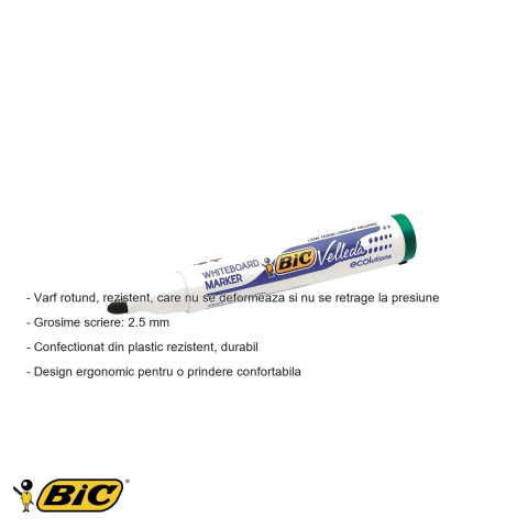 Marker whiteboard Bic Velleda 1701, varf rotund 2.5 mm, cerneala pe baza de alcool, culoare verde [1]