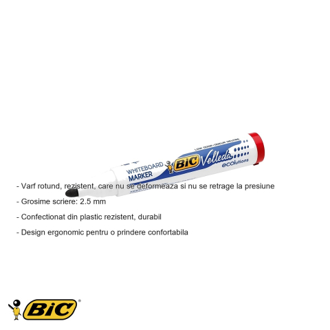 Marker whiteboard Bic Velleda 1701, varf rotund 2.5 mm, cerneala rosie pe baza de alcool, pentru tabla alba [1]