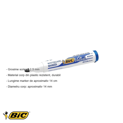 Marker whiteboard Bic Velleda 1701, varf rotund albastru 2.5 mm, cerneala pe baza de alcool, pentru tabla alba [1]