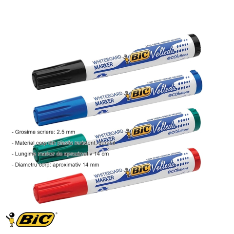 Marker whiteboard Bic Velleda 1701, varf rotund verde 2.5 mm, cerneala pe baza de alcool, pentru table albe si prezentari [1]