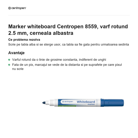 Marker whiteboard Centropen 8559, varf rotund 2.5 mm, cerneala albastra [1]