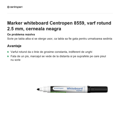 Marker whiteboard Centropen 8559, varf rotund 2.5 mm, cerneala neagra [1]
