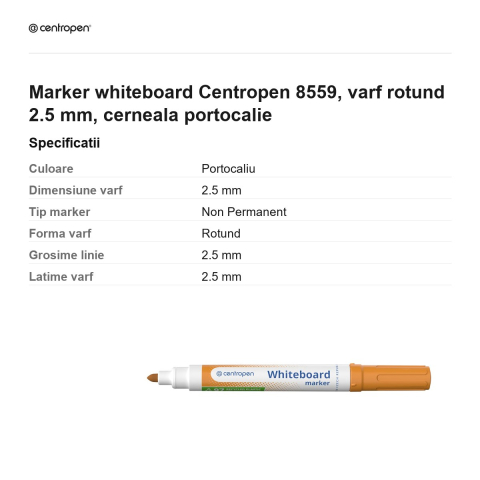 Marker whiteboard Centropen 8559, varf rotund 2.5 mm, cerneala portocalie [2]