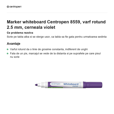 Marker whiteboard Centropen 8559, varf rotund 2.5 mm, cerneala violet [1]