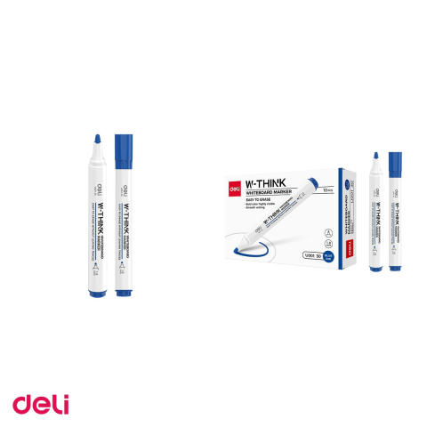 Marker whiteboard Deli, varf rotund 2 mm, cerneala albastra [3]