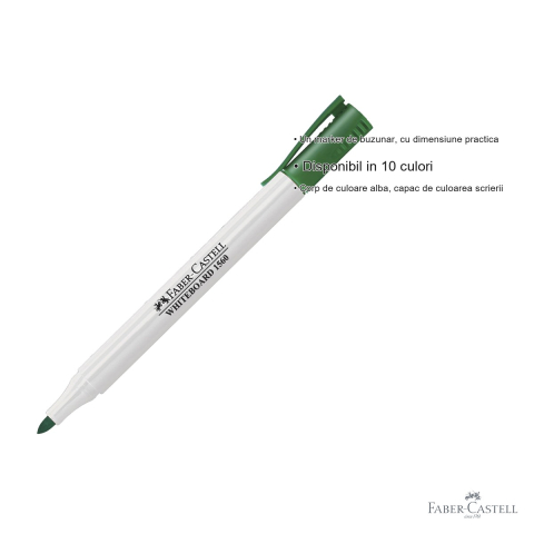 Marker whiteboard Faber-Castell Slim 1560, varf rotund, cerneala verde, corp subtire pentru birou [2]