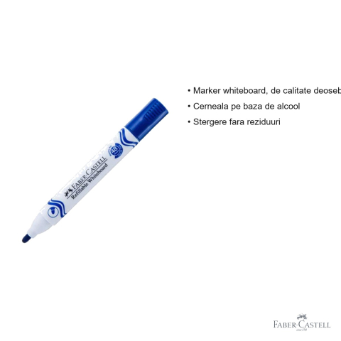 Marker whiteboard Faber-Castell W20, varf 2,25 mm, cerneala pe baza de alcool, albastru [2]