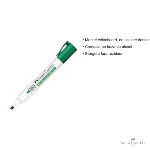 Marker whiteboard Faber-Castell W20, varf 2,25 mm, cerneala pe baza de alcool, culoare verde [2]