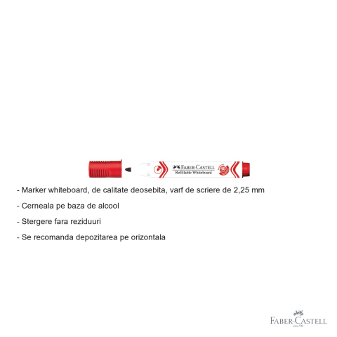 Marker whiteboard Faber-Castell W20, varf 2,25 mm, cerneala pe baza de alcool, rosu [1]