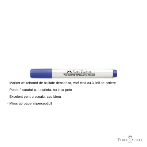 Marker whiteboard Faber-Castell Winner 152, varf tesit, 3 grosimi de scriere, albastru, pentru scoala si birou [1]