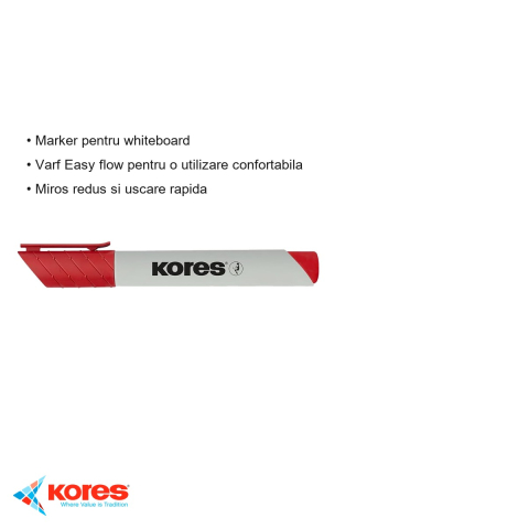 Marker whiteboard Kores Eco, varf rotund 3mm, cerneala rosie, uscare rapida, fabricat din plastic reciclat [2]