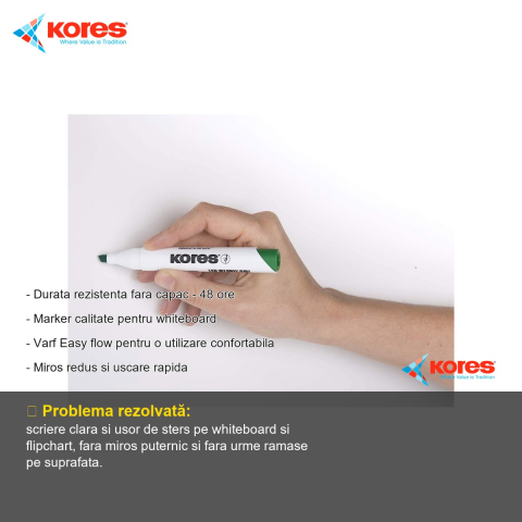 Marker whiteboard Kores, varf Easy Flow 3mm, culoare albastra, pentru whiteboard si flipchart [1]