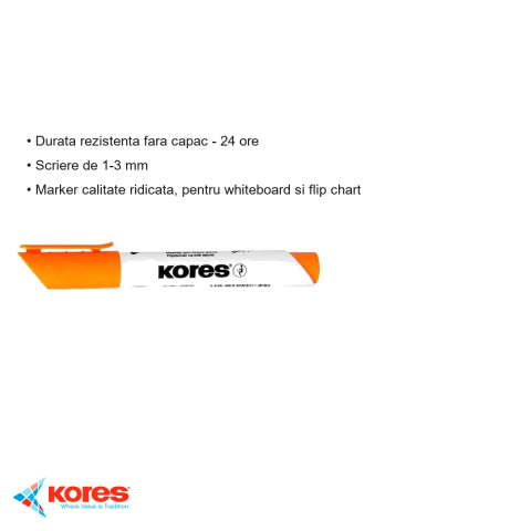 Marker whiteboard Kores, varf rotund 1-3 mm, cerneala portocalie, pentru tabla alba si flip chart [2]