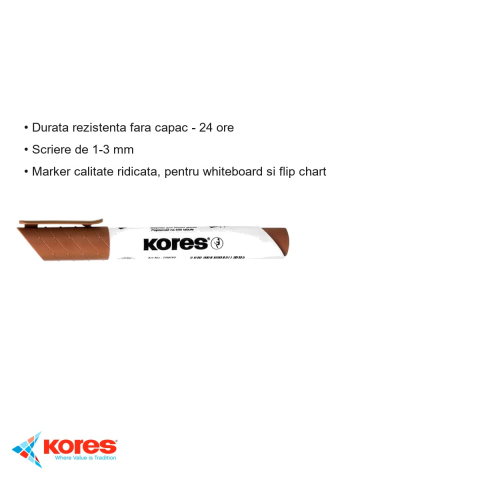 Marker whiteboard Kores, varf rotund 1-3 mm, culoare maro, scriere fluida pentru tabla alba si flip chart [2]