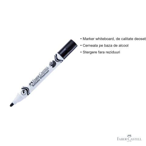Marker whiteboard negru Faber-Castell W20, varf 2,25 mm, cerneala pe baza de alcool, pentru table albe [2]