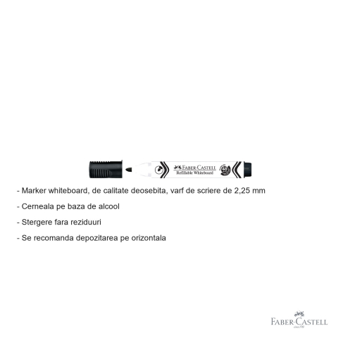 Marker whiteboard negru Faber-Castell W20, varf 2,25 mm, cerneala pe baza de alcool, pentru table albe [1]