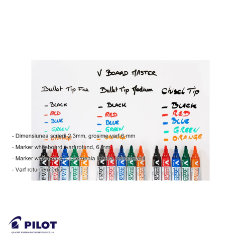 Marker whiteboard Pilot Vboard, varf rotund 6mm, cerneala portocalie, reincarcabil, din plastic reciclat [1]